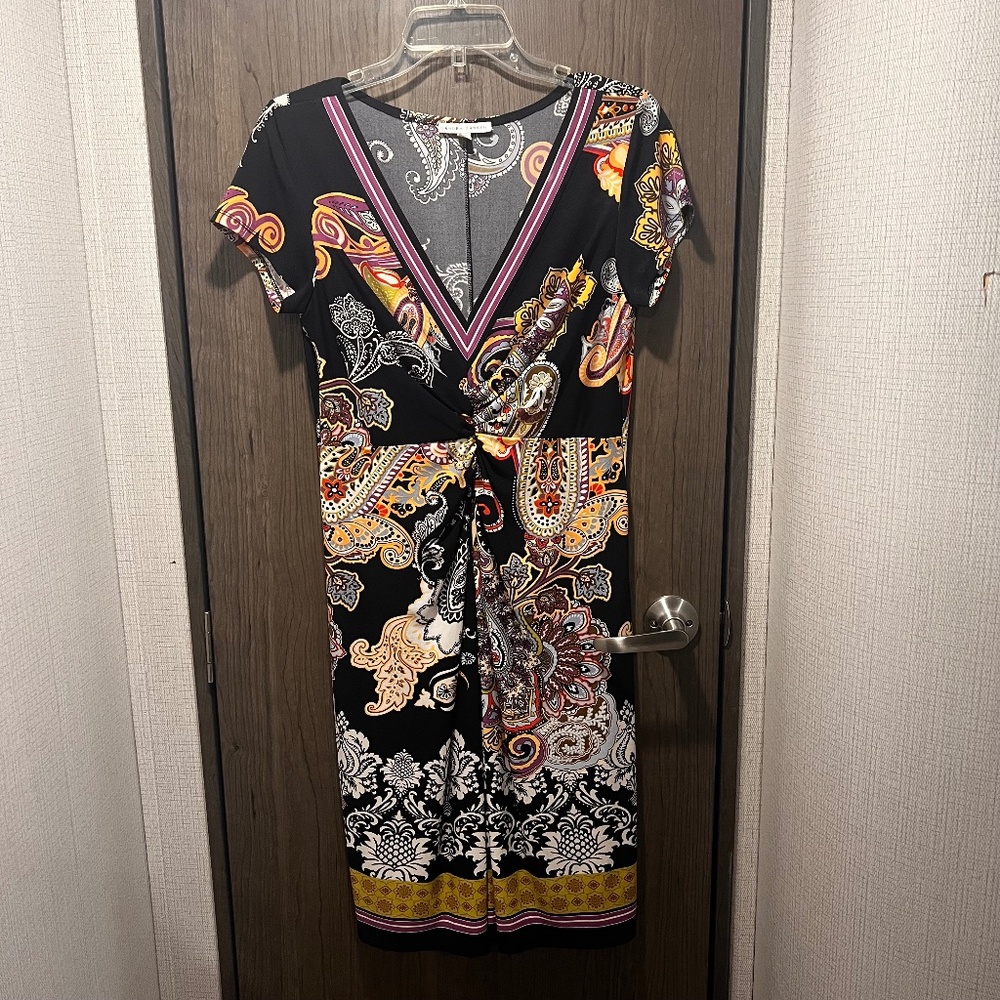 Sandra Darren Paisley Print Faux Wrap Dress Size 10